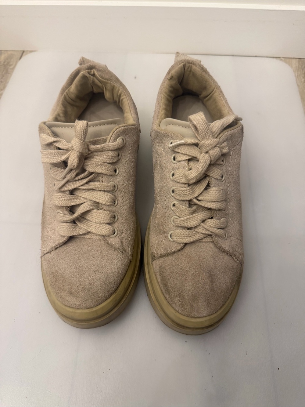Zara Beige Suede Platform Sneakers Women’s EU 38 Chunky Casual Shoes